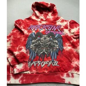 Rockstar Original Hoodie Wings of Hell Skulls Tie Dye Red White XL Streetwear